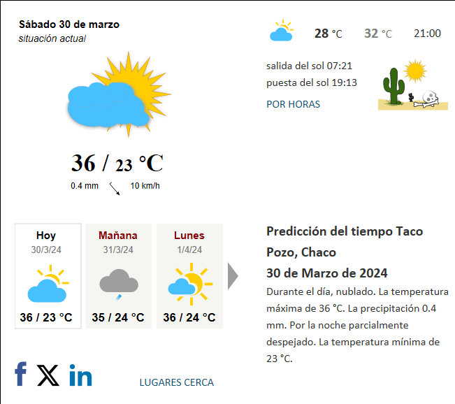 Tiempo Taco Pozo Chaco Argentina Hoy actual predicci n del